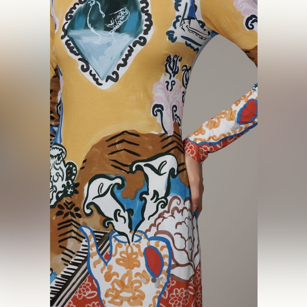 🎉SUPER RARE🎉 Anthropologie NWT De Loreta Kiara Long-Sleeve Midi Dress size S. - Picture 4 of 9